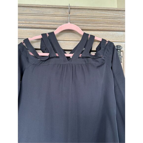 Ramy Brook Lex Cold Shoulder Sleeve Silk Blouse, Black Size Medium - Picture 4 of 12